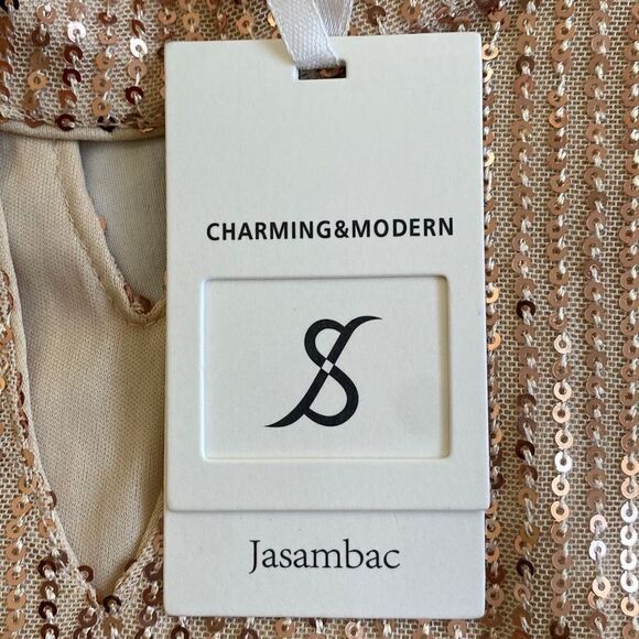 JASAMBAC NWT Sequined Blouse Standing Collar Party Top Date Night Rose Gold 2X - Picture 7 of 14